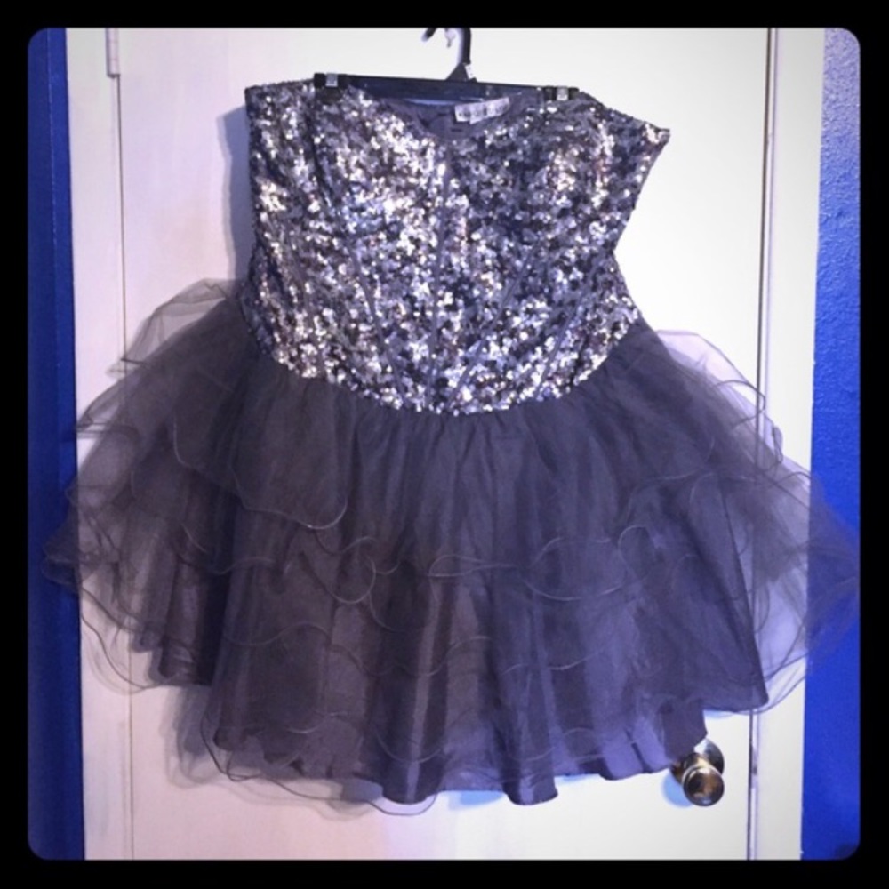 Sequin Bodice Tulle Party Dress - Silver/Gray